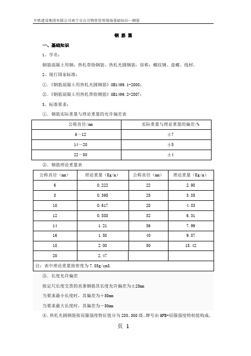 现场物资管理基础知识—钢筋篇