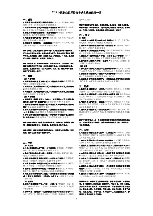 2018中医执业实践技能第一站内外妇儿doc