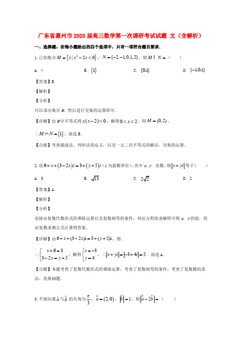 广东省惠州市2020届高三数学第一次调研考试试题文(含解析)