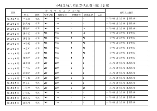 小精灵幼儿园食堂伙食费用统计台账