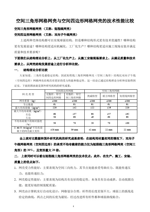 短程线三角形网格网壳与双向子午线网格网壳的技术性能比较