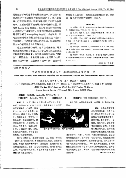 主动脉右冠窦瘤破入主—肺动脉间隔及室间隔1例