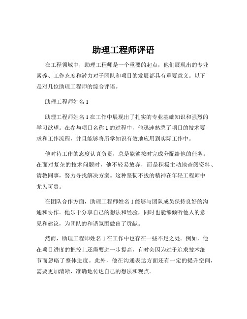 助理工程师评语