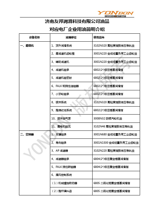 电厂企业用油简明介绍