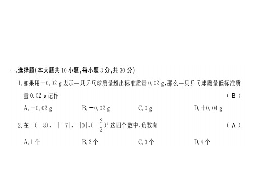 秋七年级数学上册人教版(襄阳专用)习题课件：期中测试卷 (共17张PPT)