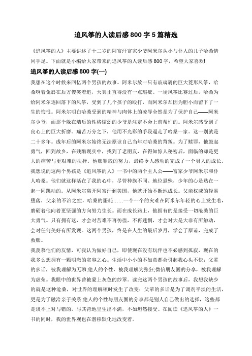 追风筝的人读后感800字5篇精选