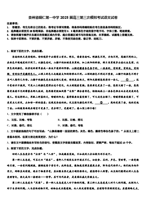 贵州省铜仁第一中学2025届高三第三次模拟考试语文试卷含解析