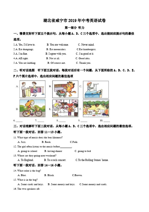 【真卷】湖北省咸宁市2019年中考英语试题(原卷版)