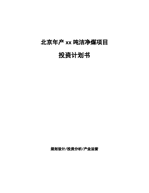 北京年产xx吨洁净煤项目投资计划书