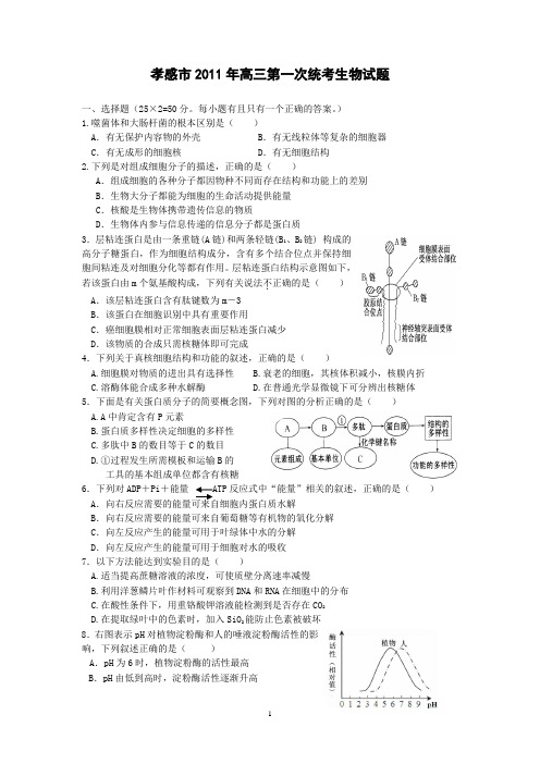 孝感市高三第一次统一试卷