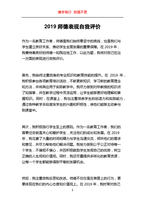 2019师德表现自我评价