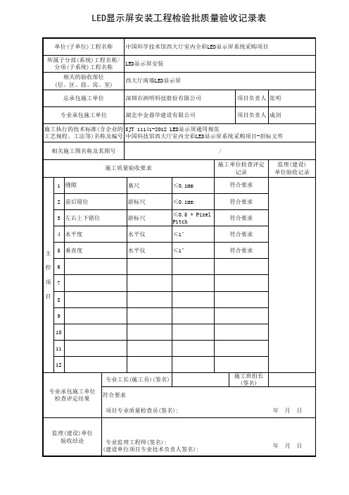 LED显示屏安装工程检验批质量验收记录表