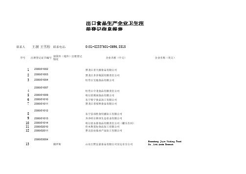 出口食品生产企业卫生注册登记信息报表