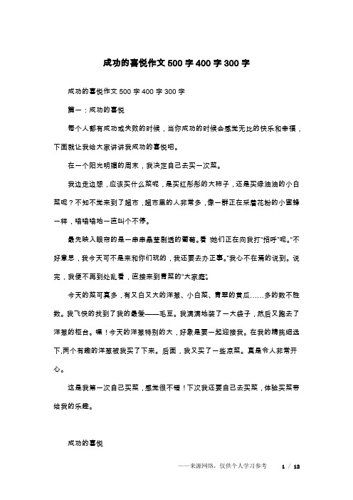 成功的喜悦作文500字400字300字