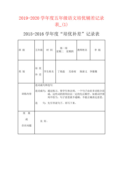 【强烈推荐】2019-2020学年度五年级语文培优辅差记录表