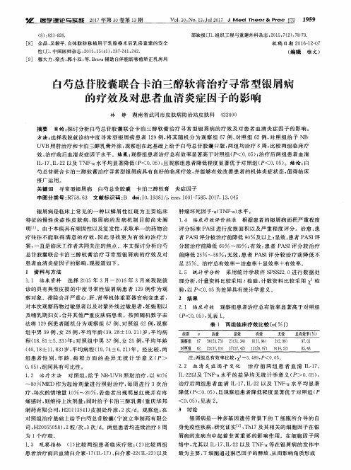 白芍总苷胶囊联合卡泊三醇软膏治疗寻常型银屑病的疗效及对患者血