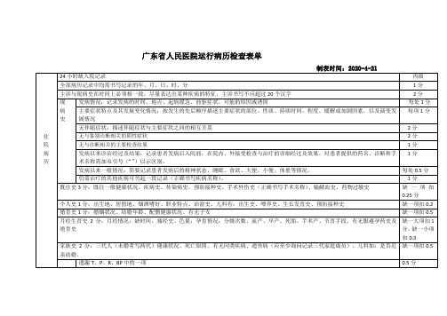 广东省人民医院运行病历检查表单