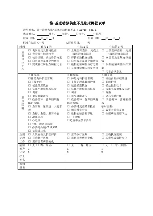 椎-基底动脉供血不足临床路径表单