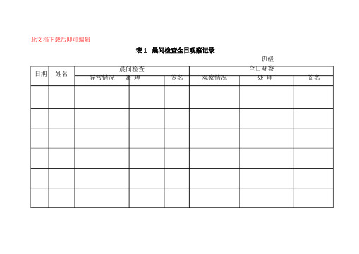 幼儿园卫生保健相关参考表格(完整资料)