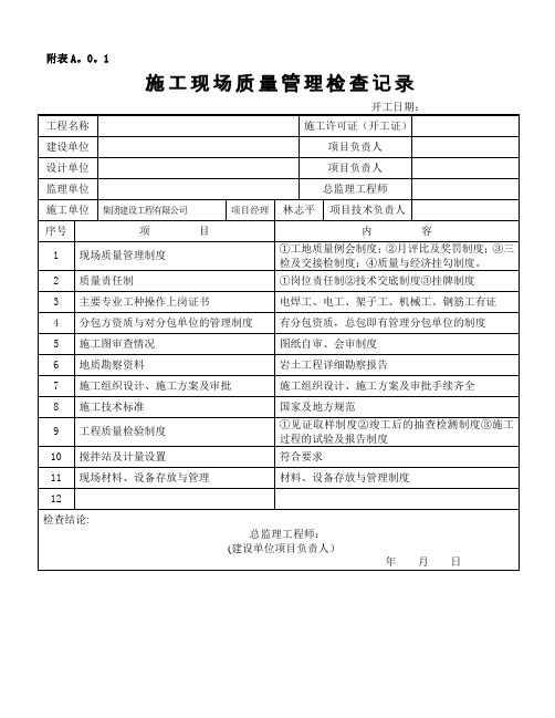 施工现场质量管理检查记录表