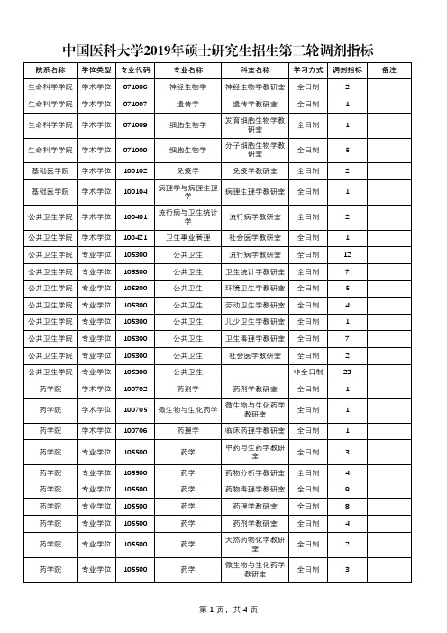 中国医科大学2019年硕士研究生招生第二轮调剂指标