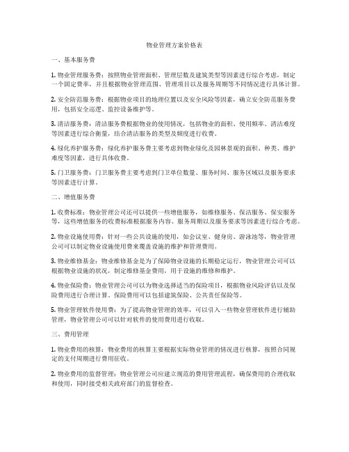 物业管理方案价格表