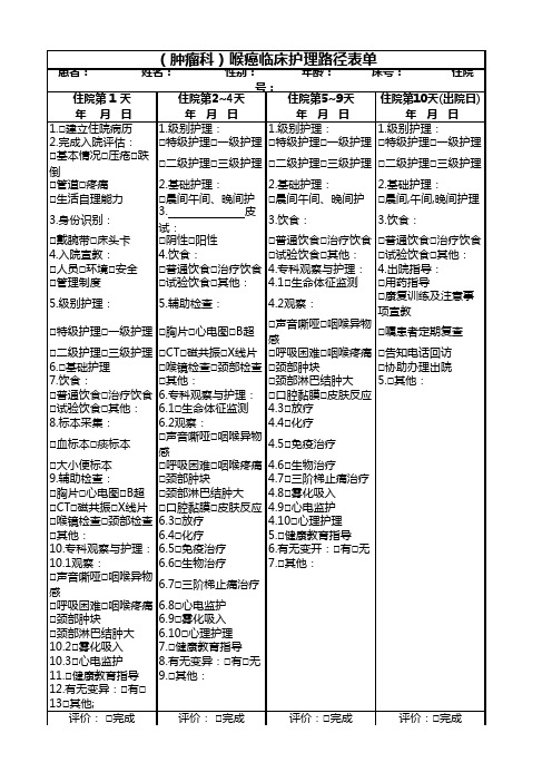 (肿瘤科)喉癌临床护理路径表单