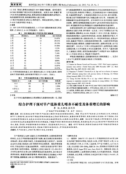 综合护理干预对早产低体重儿喂养不耐受及体重增长的影响