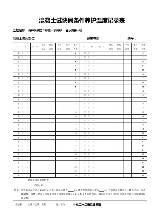 混凝土试块同条件养护温度记录表