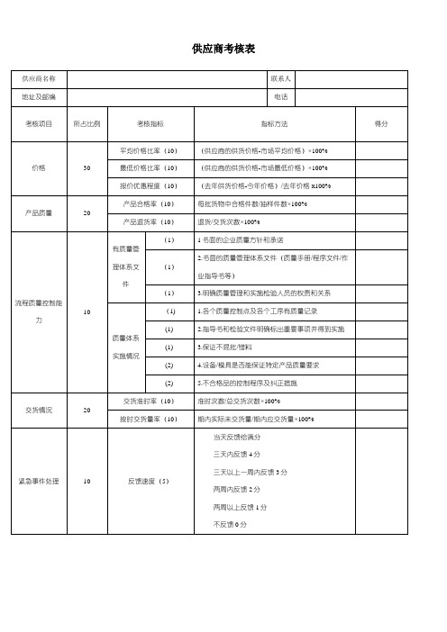 供应商考核表