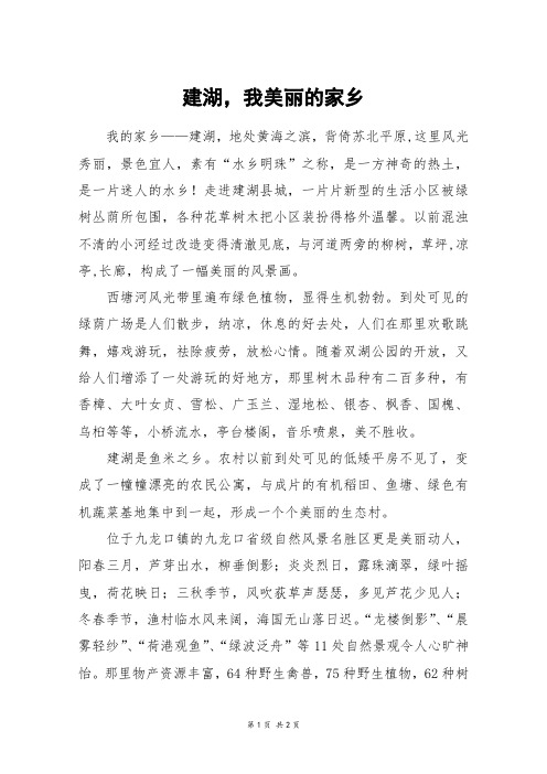 建湖,我美丽的家乡_六年级作文