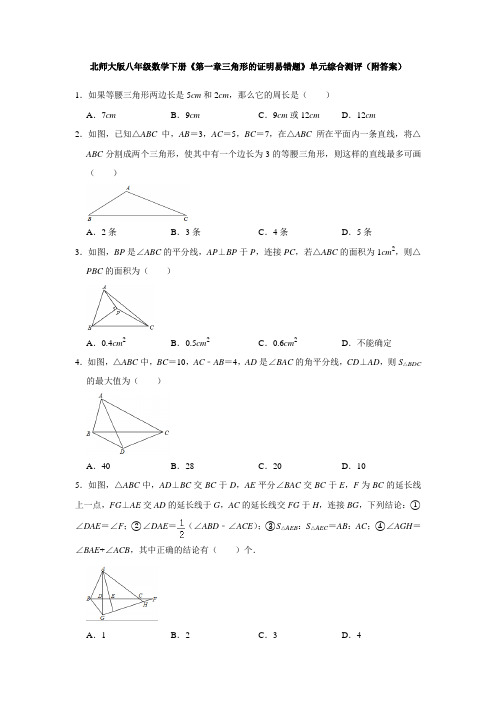 北师大版八年级数学下册《第一章三角形的证明易错题》单元综合测评