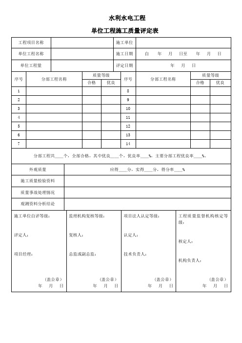 水利水电工程 单位工程施工质量评定表