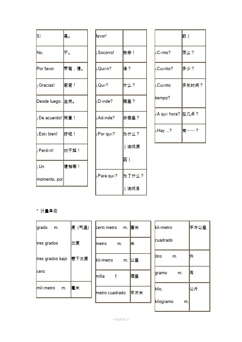 西班牙语常用单词