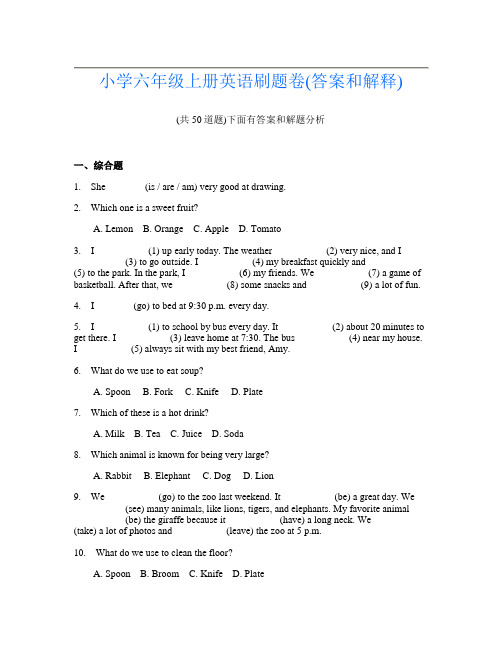 小学六年级上册英语刷题卷(答案和解释)216