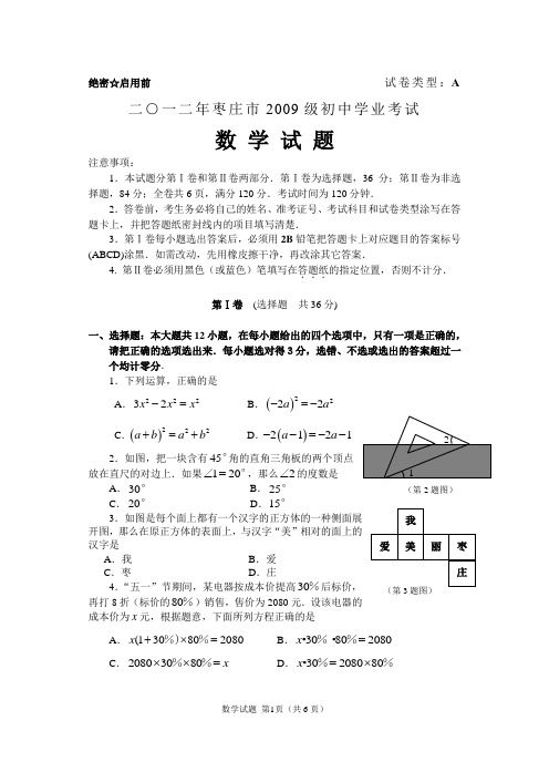 2012年山东省枣庄市中考真题及答案