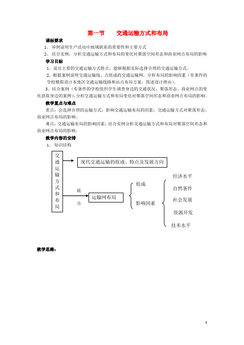 【提分必做】高中地理 第五章第1节 交通运输方式和布局教案 新人教版必修2