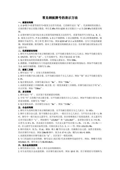 常见钢板牌号的表示方法