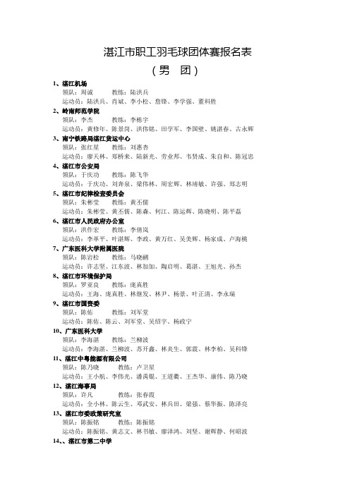 湛江职工羽毛球团体赛报名表-湛江总工会