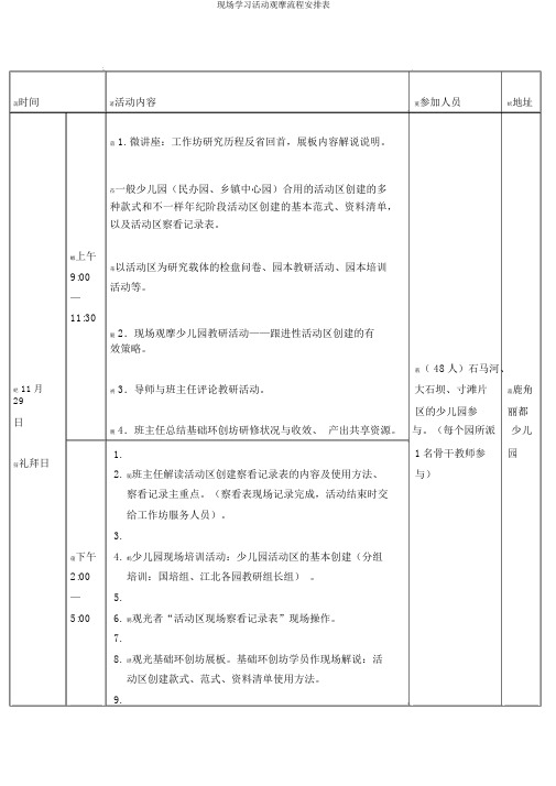 现场学习活动观摩流程安排表