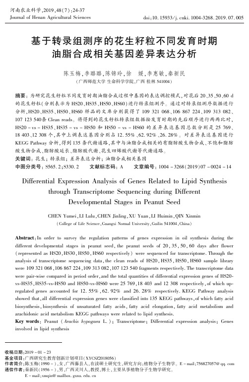 基于转录组测序的花生籽粒不同发育时期油脂合成相关基因差异表达分析