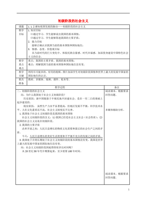 九年级道德与法治上册 第一单元 认识国情 爱我中华 1.1 感知祖国发展的脉动 第2框 初级阶段的社