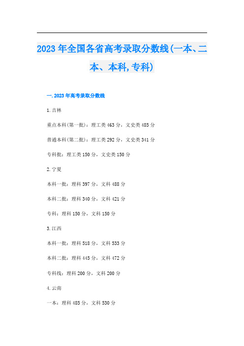 2023年全国各省高考录取分数线(一本、二本、本科,专科)