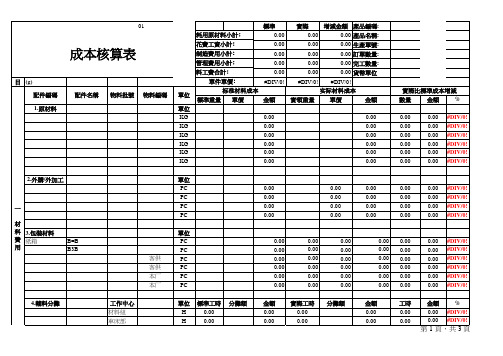 成本核算格式