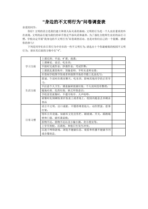 “身边的不文明行为”问卷调查表