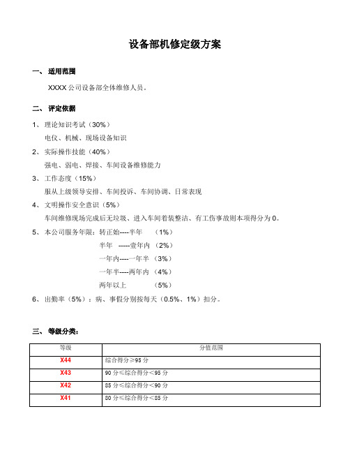 设备部技能定级方案