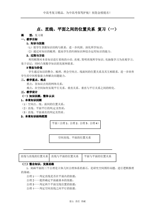 数学：第二章《点、直线、平面之间的位置关系》教案(新人教A版必修2)