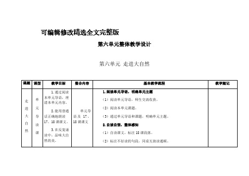 小学二年级下册语文第六单元整体教学设计精选全文