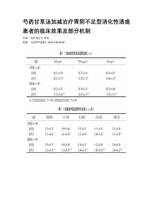 芍药甘草汤加减治疗胃阴不足型消化性溃疡患者的临床效果及部分机制