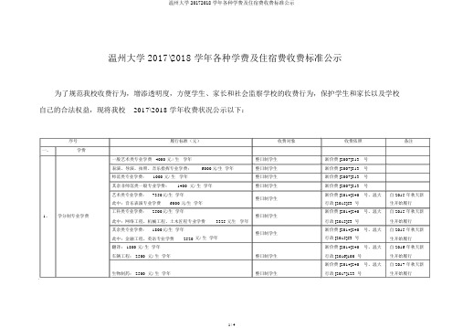 温州大学20172018学年各类学费及住宿费收费标准公示